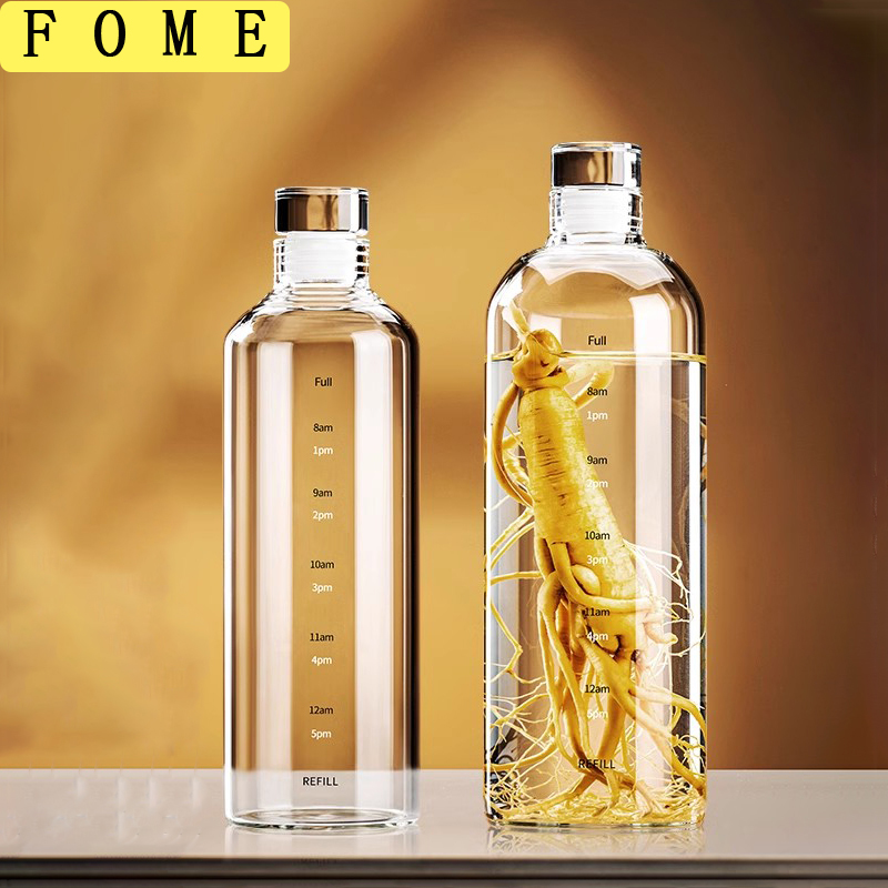 Outdoor Sport Glass Water Bottle - FOME 500/750/1000ml Zaman Ölçekli Cam Spor